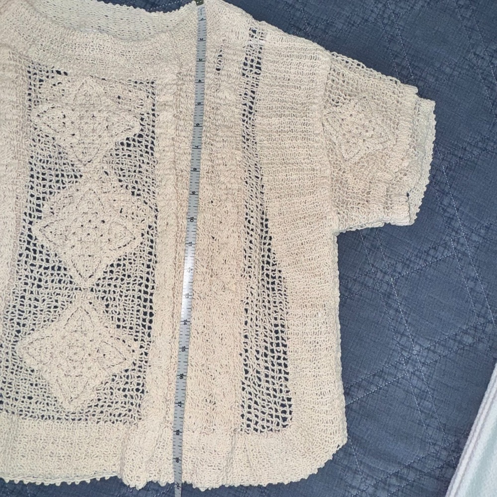 Zara Crocheted Short Sleeve Top Cream Boho Festival Beach Coastal Cowgirl Medium - Picture 10 of 14